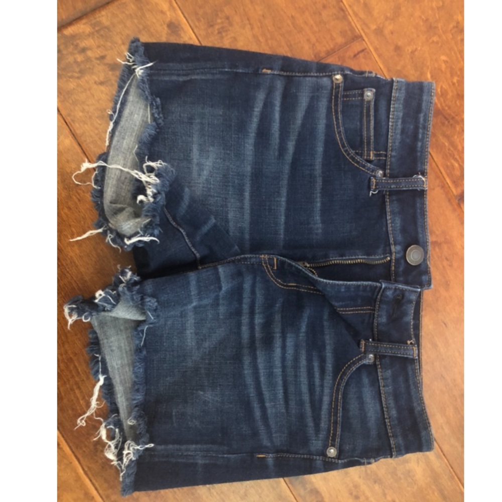 High rise dark wash denim shorts